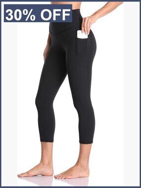 High Waisted Yoga Capris with Pockets, 21" Inseam Leggings
